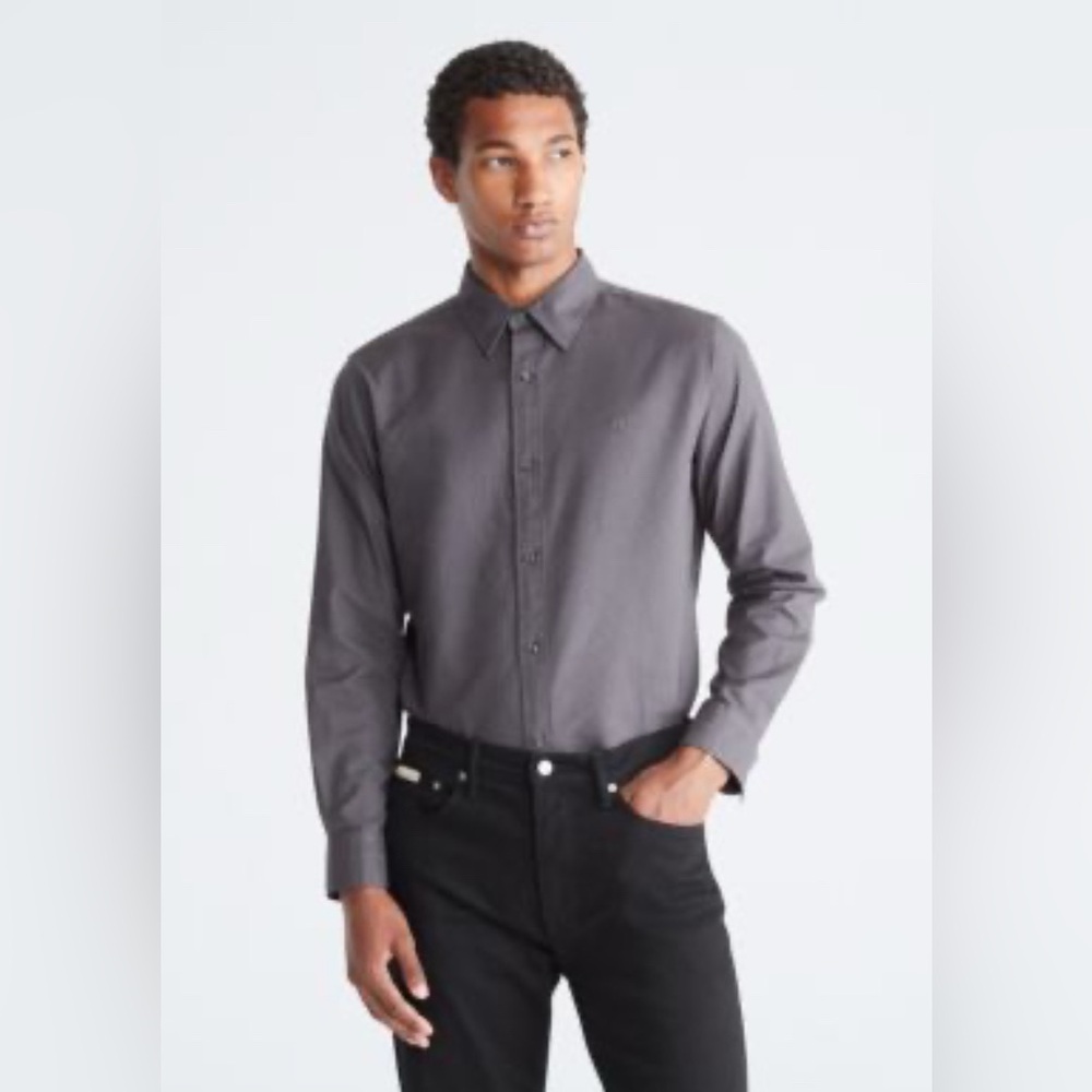 Calvin Klein Men's Oxford Gray Long Sleeve Shirt 100% Cotton